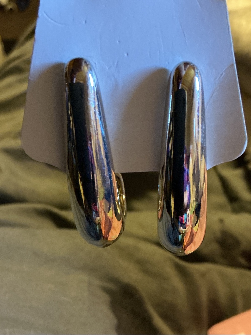 ⭐ Silver Tone Chunky Hoop Earrings Minimalist Retro Statement Hoops